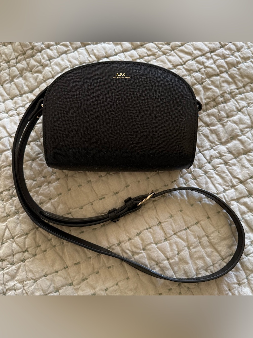 A.P.C. DEMI-LUNE Black Leather Crossbody Bag